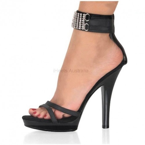 ADORE Sexy Black Ankle Strap 5 Inch High Heels with Glitter Buckle