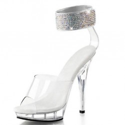 ALLURE Sexy Clear 5 Inch High Heel Mules with Rhinestone Ankle Band