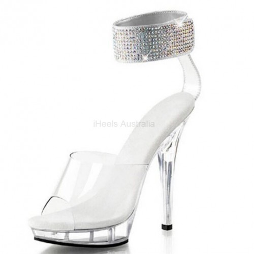 ALLURE Sexy Clear 5 Inch High Heel Mules with Rhinestone Ankle Band