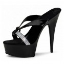 DELIGHT Sexy Black Sparkly Platform 6 Inch Heel Slippers