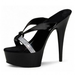 DELIGHT Black Glitter 6 Inch Platform High Heel Slippers