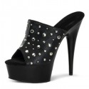 DELIGHT Black Sexy Studded Platform 6 Inch High Heel Mules