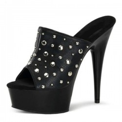 DELIGHT Black Sexy Studded 6 Inch High Heel Mules