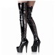 DELIGHT Black 6 inch Platform Heel Pole Dance Thigh High Boots Back Lace Up