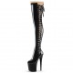 FLAMINGO Black Pole Dance Thigh Boots Side Lace Up Platform 8 Inch Heel