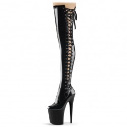 FLAMINGO Black Pole Dance Thigh Boots Side Lace Up Platform 8 Inch Heel