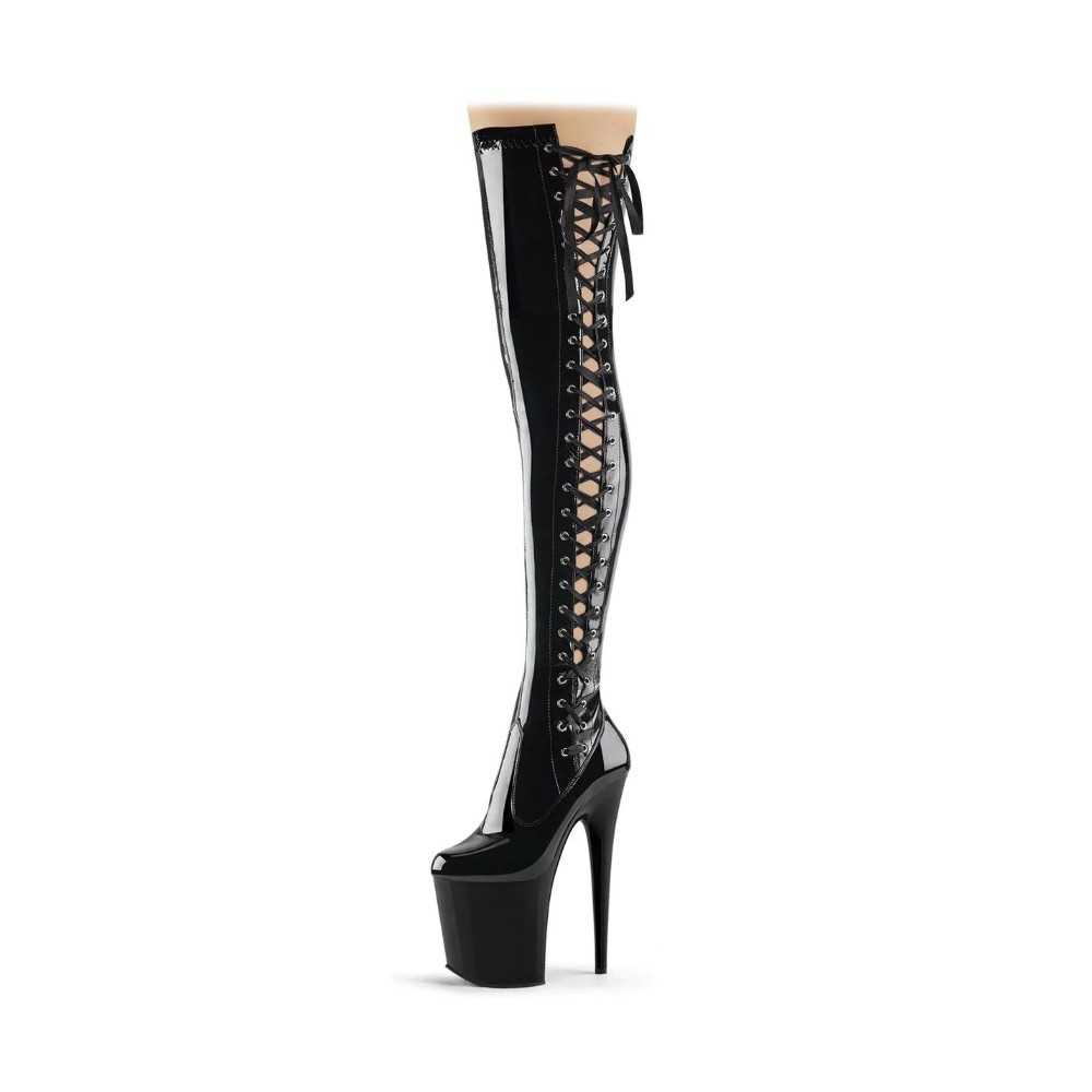 FLAMINGO Pole Dance Thigh High Boots Side Lace Up Platform 8 Inch Heel