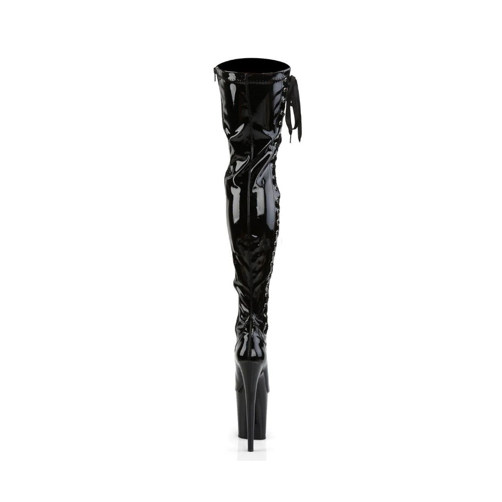 FLAMINGO Pole Dance Thigh High Boots Side Lace Up Platform 8 Inch Heel