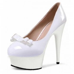 DELIGHT White Platform 6 Inch High Heel Pumps with Bow