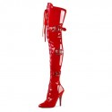 SEDUCE Sexy Red Thigh High Boots Buckle 5 Inch Heel