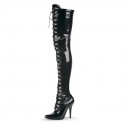 SEDUCE Sexy Black Patent 5 Inch Heel Lace Up Front Thigh High Boots