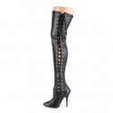 SEDUCE Sexy Black Matt Over Knee Boots Side Lace Up 5 Inch Heel