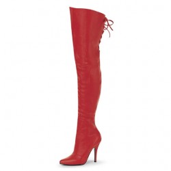 SEDUCE Sexy Red 5 Inch Heel Thigh High Boots Tie Back