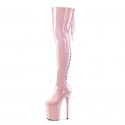 FLAMINGO Pink Pole Dance Thigh High Boots Back Lace Up Platform 8 Inch Heel