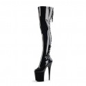FLAMINGO Black Pole Dance Thigh High Boots Back Lace Up Platform 8 Inch Heel