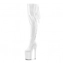 FLAMINGO White Pole Dance Thigh High Boots Back Lace Up Platform 8 Inch Heel
