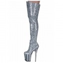 FLAMINGO Silver Glitter Platform 8 Inch Heel Pole Dance Thigh High Boots