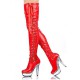 DELIGHT Red/Clear Platform 6 Inch Heel Pole Dance Thigh High Boots Side Lace Up