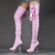DELIGHT Pink/Clear Platform 6 Inch Heel Pole Dance Thigh High Boots Side Lace Up