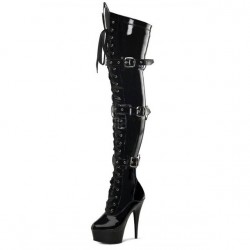 DELIGTH Black 6 Inch Heel Pole Dance Thigh Boots Buckle