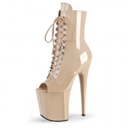 Nude Platform High Heel Peep Toe Ankle Boots - 6 7 8 Inch Heel