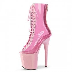FLAMINGO Pink Transparent 8 Inch Heel Peep Toe Pole Dance Ankle Boots