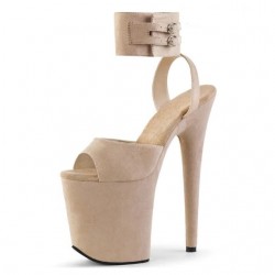 FLAMINGO Sexy Nude Suede Platform 8 Inch High Heels with Ankle Band