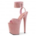 FLAMINGO Sexy Pink Suede Platform 8 Inch High Heels with Ankle Band