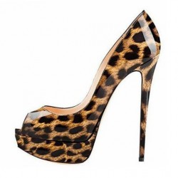 ELLIE Sexy Leopard Peep Toe 5 Inch High Heels