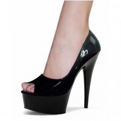 DELIGHT Sexy Black Peep Toe Platform 6 Inch High Heels