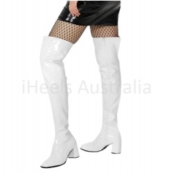 GAGA White Thigh High Gogo Boots with Foot