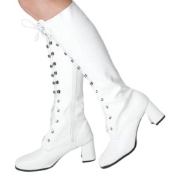 GAGA White Lace Up Gogo Boots Knee High