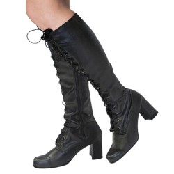 GAGA Black Matt Leather Gogo Boots 60s Knee High Lace Up