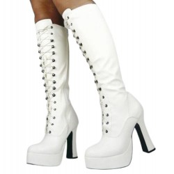 GAGA White Matt Platform Gogo Boots Knee High Lace Up