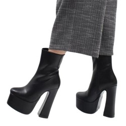 Black Matt Gothic Platform 6 Inch Chunky Heel Ankle Boots