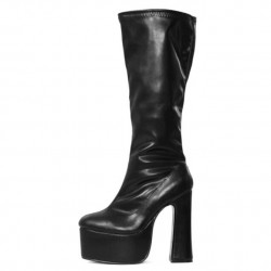 Black Gothic Platform 6 Inch Chunky Heel Knee High Boots