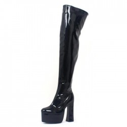 Black Gothic Platform 6 Inch Chunky Heel Over the Knee Boots