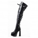 Black Gothic Platform 6 Inch Chunky Heel Thigh High Boot