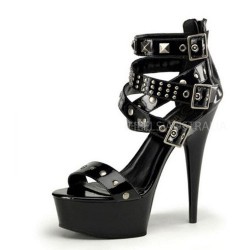 DELIGHT Black Gladiator Platform 6 Inch High Heel Sandals