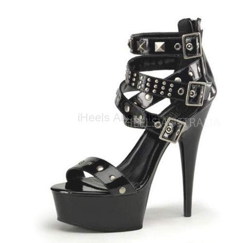 DELIGHT Black Gladiator Platform 6 Inch High Heel Sandals