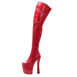 GAGA Sexy Red Plus Size Platform 8 Inch Block Heel Thigh High Boots