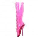 GAGA Fetish Clear Hot Pink Knee High Ballet Boots Lace Up