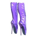 GAGA Fetish Clear Purple Knee High Ballet Boots Lace Up with Back Zip Up