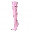 DAGGER Pink Fetish 7 inch Metal Heel Thigh High Boots Buckle