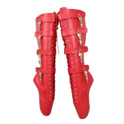 GAGA Fetish Red Matt Lockable Heelless Knee High Ballet Boots