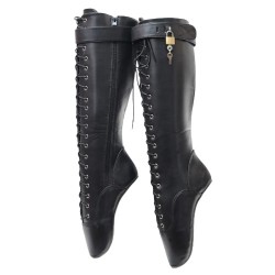 GAGA Fetish Black Locking Heelless Knee High Ballet Boots