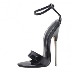 DAGGER Fetish Black One Strap Metal High Heels with Ankle Strap