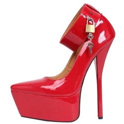 GAGA Red Patent Fetish Locking Platform High Heels