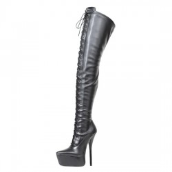 GAGA Fetish Platform 7 Inch Heel Thigh High Boots Lace Up