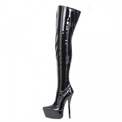 GAGA Fetish Platform 7 Inch Heel Thigh High Boots Zip Up